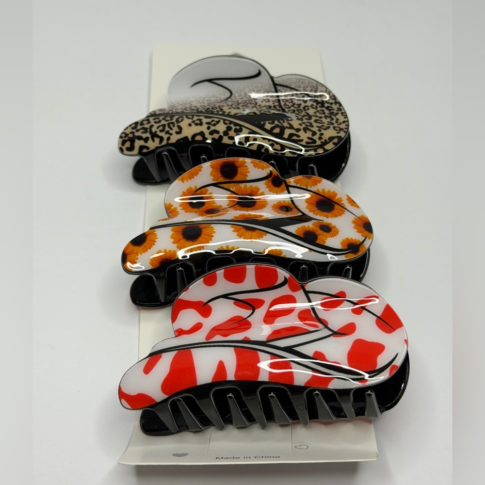 Western Cowboy Hat Hair Clips Set Boutique Cowgirl Leopard Floral Red - Picture 2 of 2